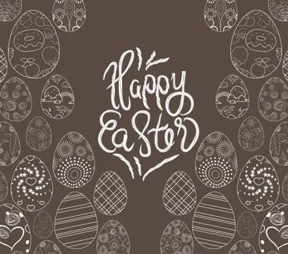 Easter eggs hand drawn on chalk board Stock Illustration