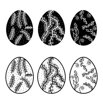 Easter eggs. Hand drawn decorative egg set elements in vector for coloring bo 스톡 일러스트