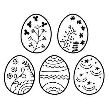 Easter eggs hand drawn on white background. Easter egg icons collection in do Stock Illustration