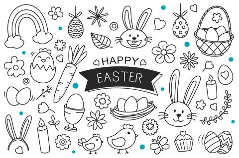Easter eggs hand drawn on white background. Happy easter isolated element obj Stock Illustration
