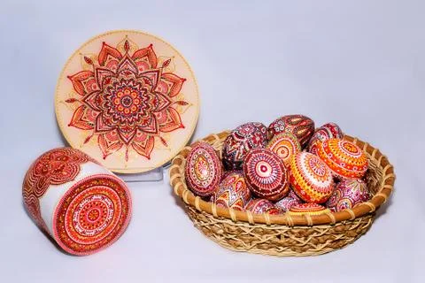 Easter eggs, hand-painted with acrylic paints Stock Photos