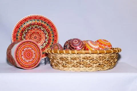 The Easter eggs, the hand-painted with acrylic paints Stock Photos