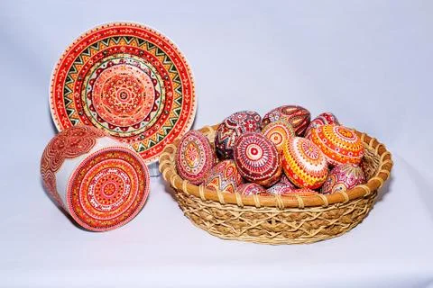 The Easter eggs, hand-painted with acrylic paints Stock Photos
