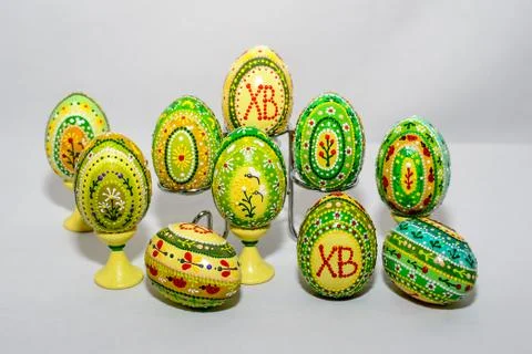 The Easter eggs, hand-painted with acrylic paints Stock Photos