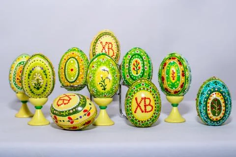 The Easter eggs, hand-painted with acrylic paints Stock Photos