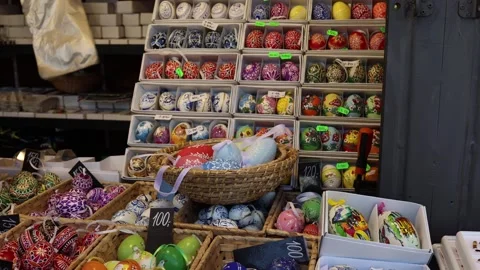 Easter eggs handmade market display Stock Footage 331812130