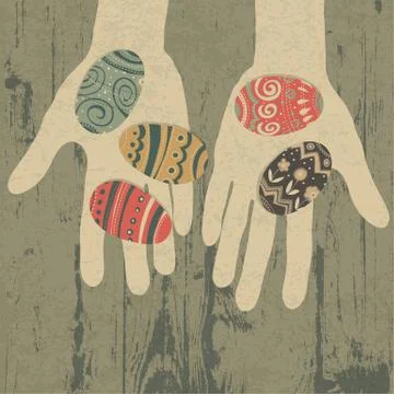Easter eggs in hands. vector, eps10 Illustrazione stock