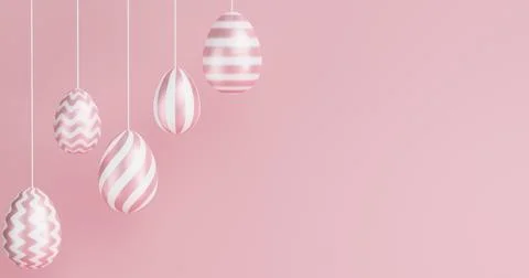 Easter eggs hang on a pink background. Illustrazione stock