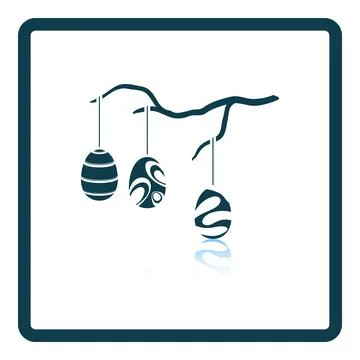 Easter Eggs Hanged On Tree Branch Icon Stock Illustration