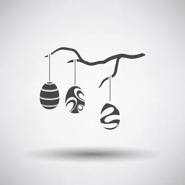 Easter Eggs Hanged On Tree Branch Icon Stock Illustration