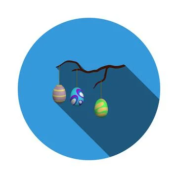Easter Eggs Hanged On Tree Branch Icon Stock Illustration