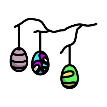 Easter Eggs Hanged On Tree Branch Icon Stock Illustration