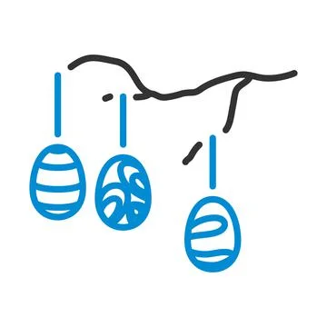 Easter Eggs Hanged On Tree Branch Icon Stock Illustration