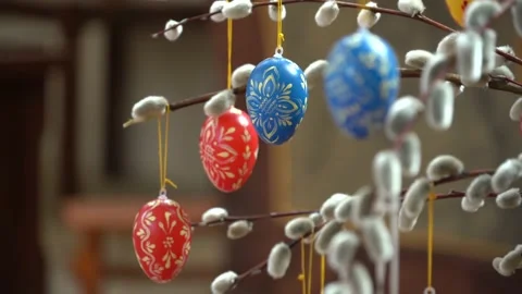 Easter eggs hanging from Palmbuschen plant 스톡 동영상 219458799