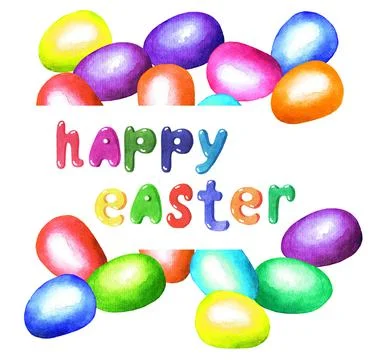 Easter eggs. Happy easter. Frame. Watercolor Stock Illustration