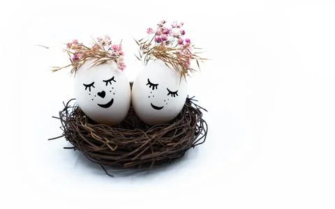 Easter eggs with happy faces. Close-up, isolated. Happy easter Stock Photos