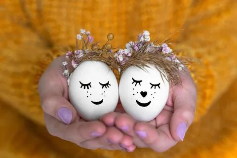 Easter eggs with happy faces. Close-up, isolated. Happy easter Stock Photos