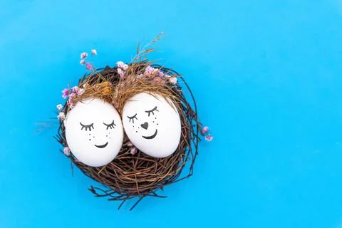 Easter eggs with happy faces. Close-up, isolated. Happy easter Stock Photos