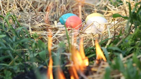 Easter. Eggs in the hay. Celebration Stock Footage 107371773