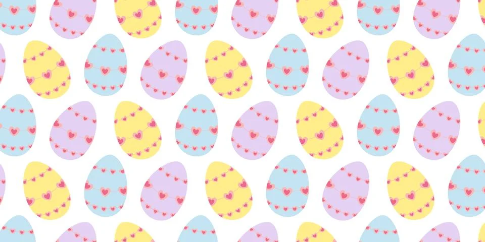 Easter Eggs with Heart Shape beads Seamless Pattern Banner Format Easter 스톡 일러스트