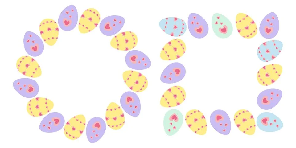 Easter Eggs with hearts Circular and Square Frame border Copy space. Easter Stock Illustration