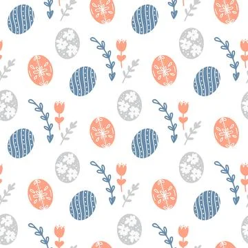 Easter eggs, herbs and flowers seamless pattern Stock Illustration