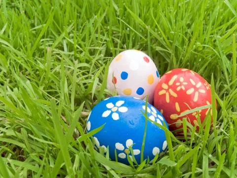 Easter eggs hidden in the grass Stock Photos