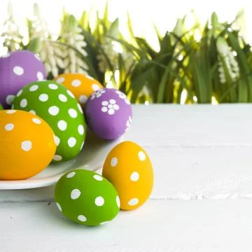 Easter eggs hidden in the grass Stock Photos
