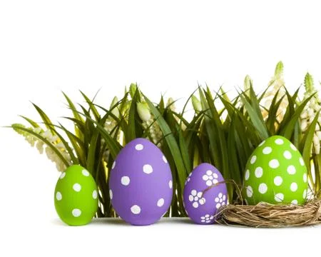 Easter eggs hidden in the grass Stock Photos