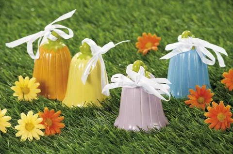 Easter eggs hidden in natural straw nest Stock Photos