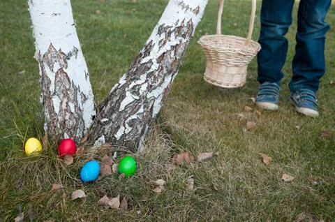 Easter eggs hunt Stock Photos