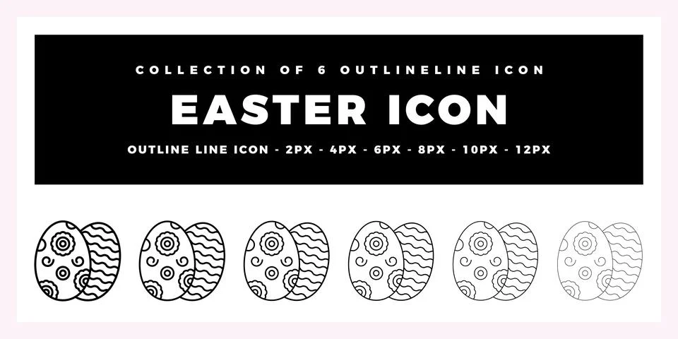 Easter Eggs Icon Set Outline Line Art Design Stock Illustration