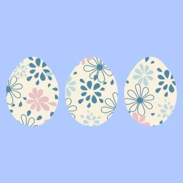 Easter eggs icons. Eggs painted with flowers. Vector Stock Illustration