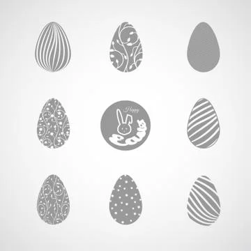 Easter eggs icons vector set with different patterns on the gradient gray b.. Stock Illustration