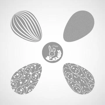 Easter eggs icons vector set with patterns on the gradient gray background. Stock Illustration