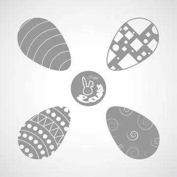 Easter eggs icons vector set with geometric patterns on the gradient gray b.. Stock Illustration