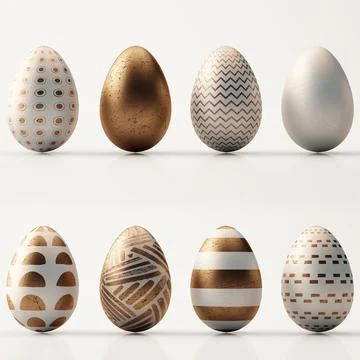 Easter eggs illusstration set with metallic ornaments Stock Illustration