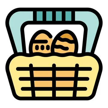 Easter eggs inside basket with handle celebrating spring holiday Stock Illustration