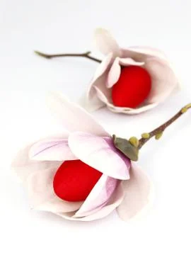 Easter eggs inside of the spring flowers Stock Photos