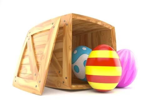 Easter eggs inside wooden crate Stock Illustration