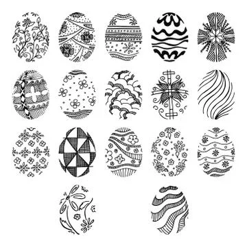 Easter eggs isolated on white background. Hand draw an Easter symbol. Stock Illustration
