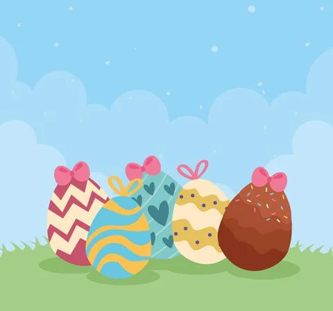Easter eggs in landscape Illustrazione stock