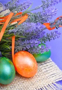 Easter  eggs with lavender. Stock Photos