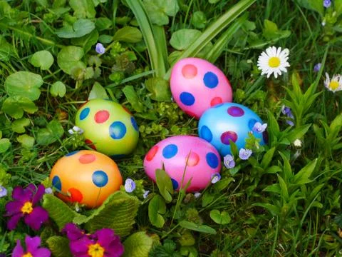 Easter eggs lawn Stock Photos