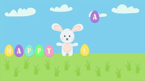 Easter eggs with letters and a bunny Stock Footage 300722431