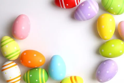 Easter eggs on a light background, festive background Stock Photos