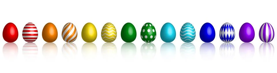 Easter Eggs. Lining with different colors and patterns. Rainbow colored thr.. Stock Illustration