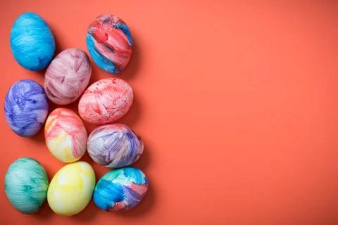 Easter eggs on a Living Coral background Stock Photos