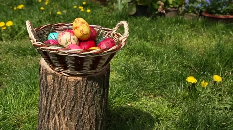 Easter eggs on the log Stock-Footage 49052137