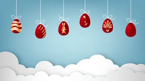 Easter eggs in a luxury style fall on top and hanging on a white rope Stock Footage 272187180